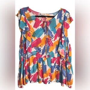 Emily Wonder 3X Colorful Abstract Women's Top Blouse